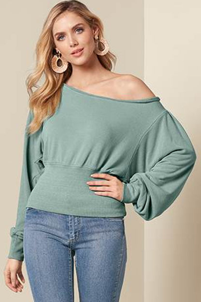 Off Shoulder Bishop Sleeve Cinched Waist Blouse