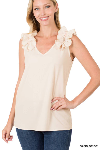 RUFFLE TRIM SLEEVELESS TOP