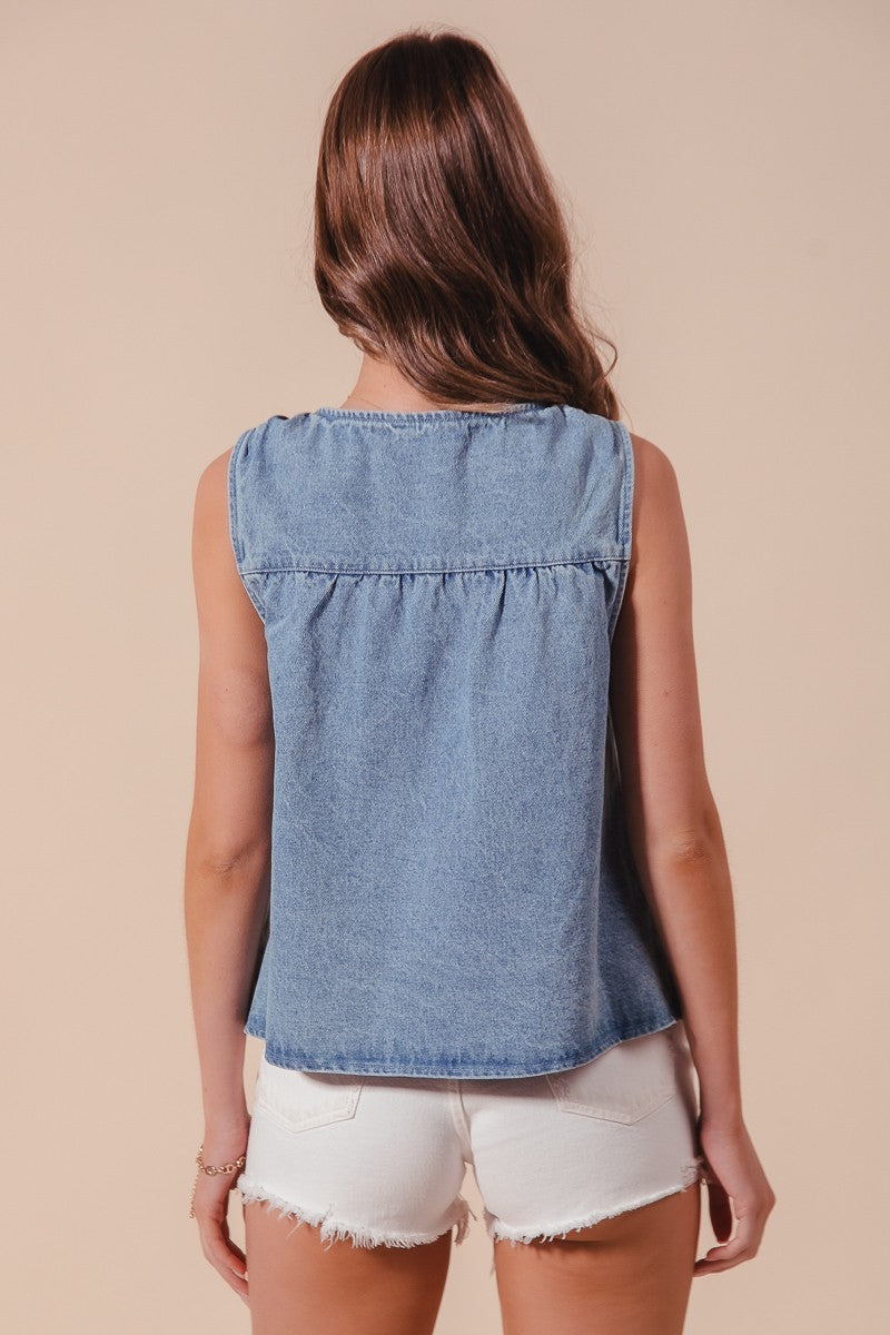 Denim Rouched Sleeveless Top