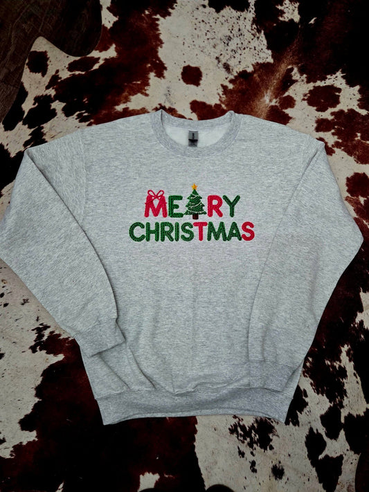 Merry Christmas Sweatshirt- Faux Yarn Design