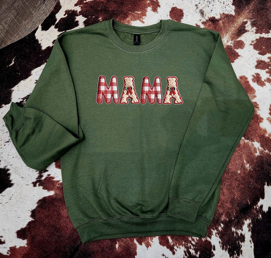MAMA Christmas Sweatshirt- Vintage Faux Monogrammed Design