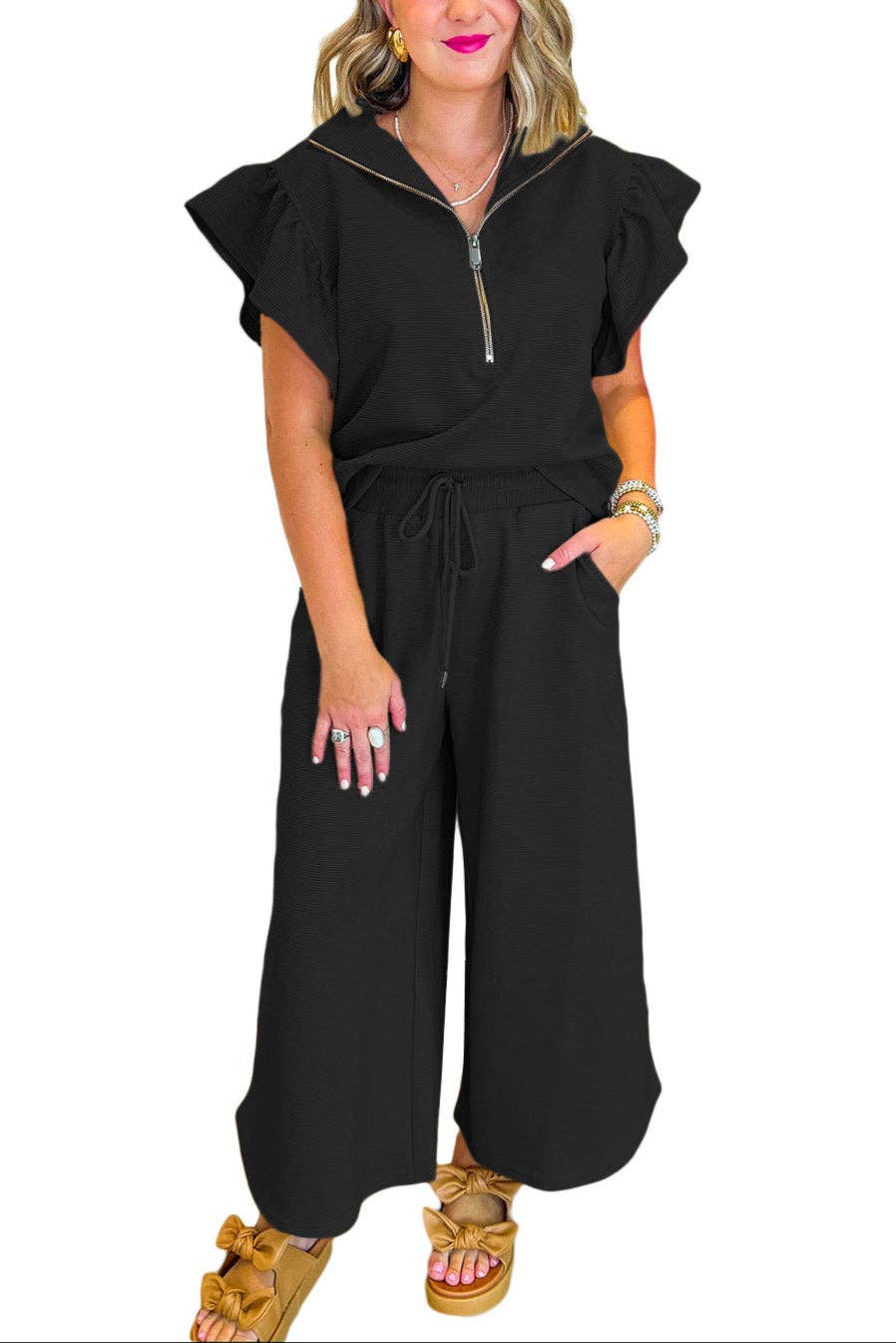 Textured Top and Pants Set