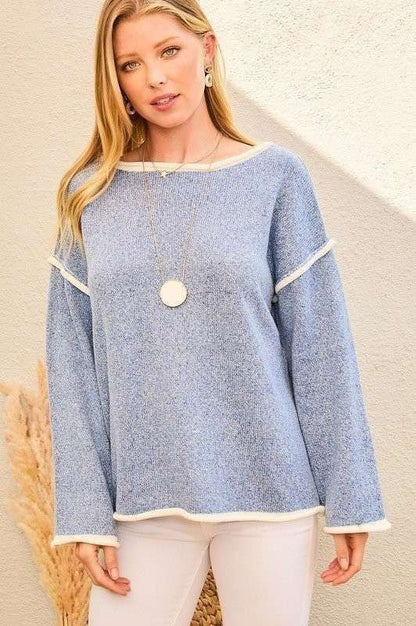 Contrast Pipping Oversize Solid Sweater