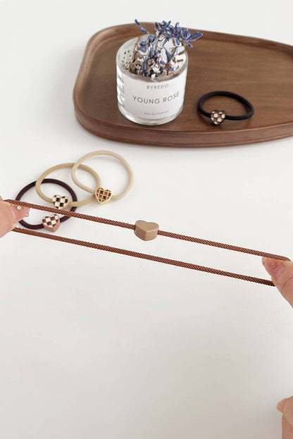 Checkered Heart Decor Hair Tie Set | 5pcs