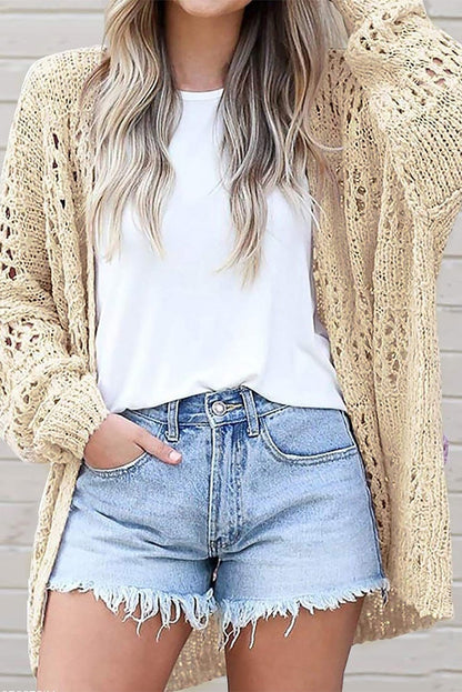Hollowed Knit Dolman Sleeve Cardigan