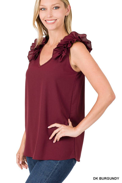RUFFLE TRIM SLEEVELESS TOP