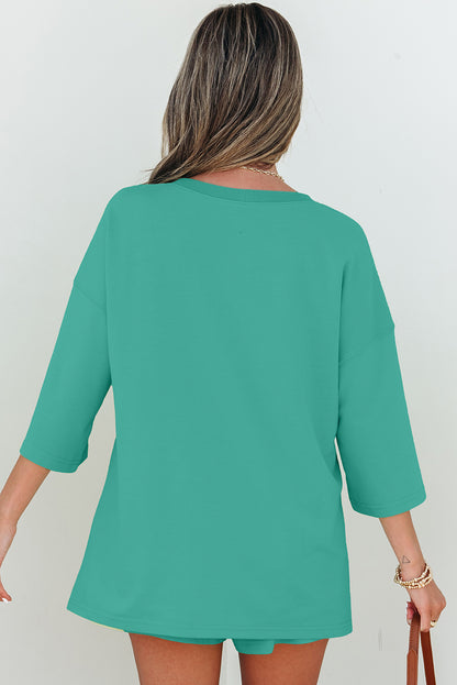 Solid Loose V Neck Half Sleeve Set