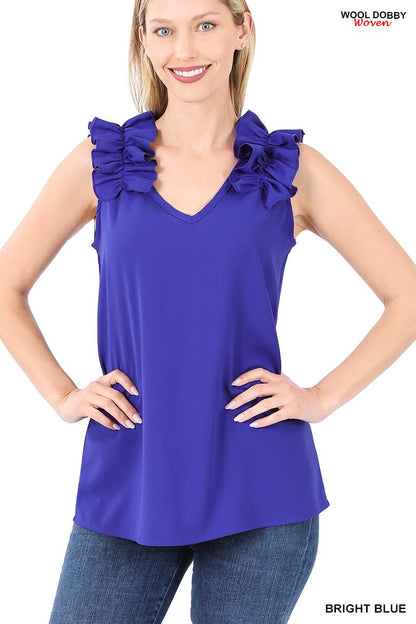 RUFFLE TRIM SLEEVELESS TOP