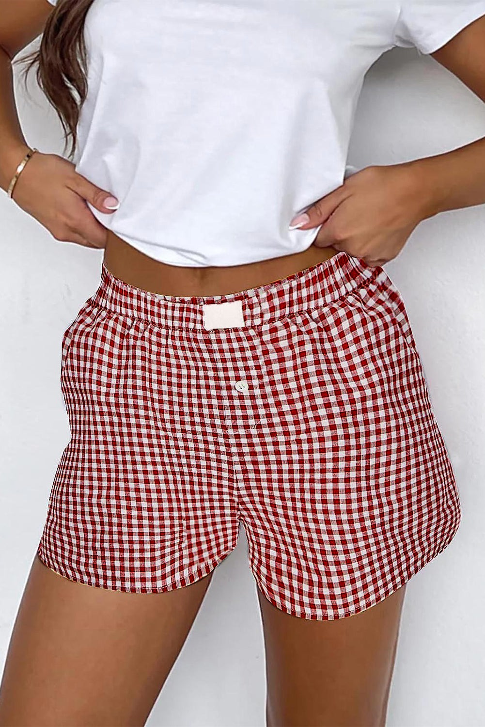 Gingham Printed High Waist Shorts