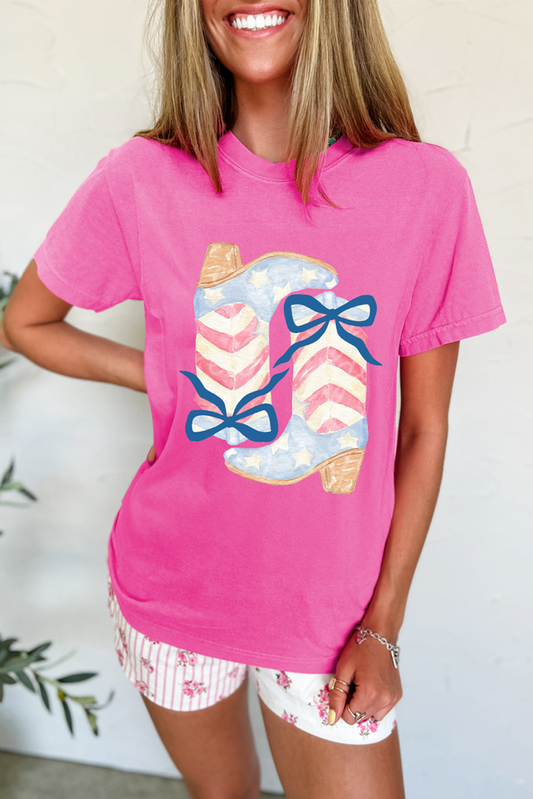 Flag Boot and Bows Graphic T-shirt