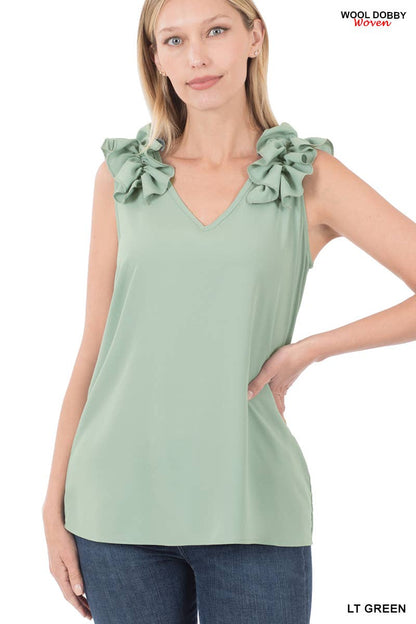 RUFFLE TRIM SLEEVELESS TOP