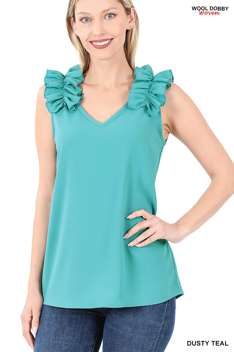 RUFFLE TRIM SLEEVELESS TOP