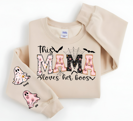 This Mama Loves Her Boos personalized Halloween sweatshirt.