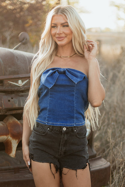 Denim Bow Tube Top