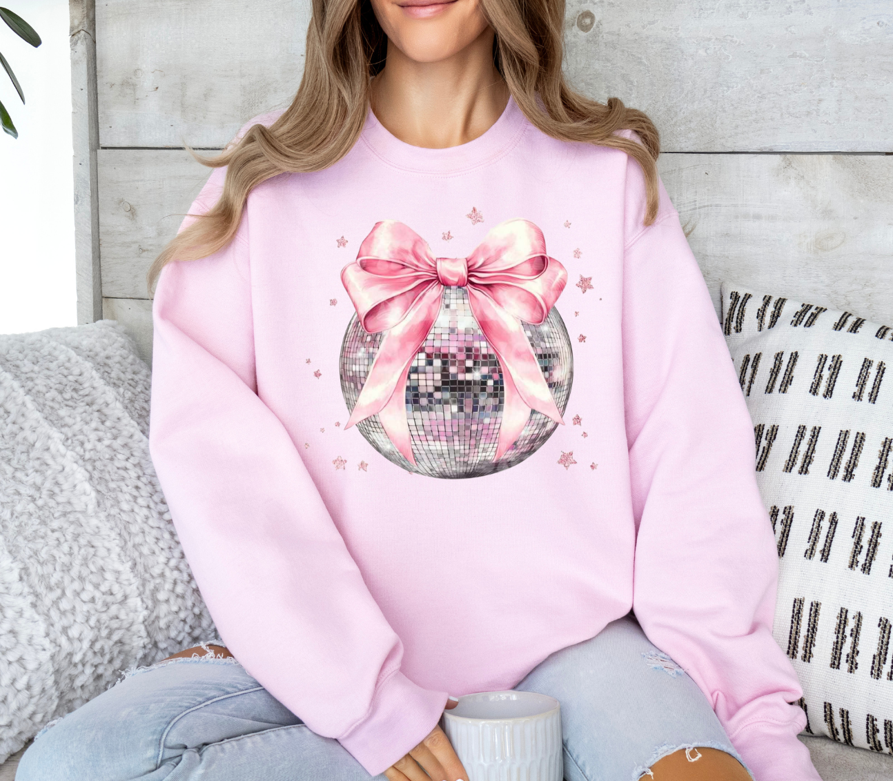 Disco Ball With Pink Bow