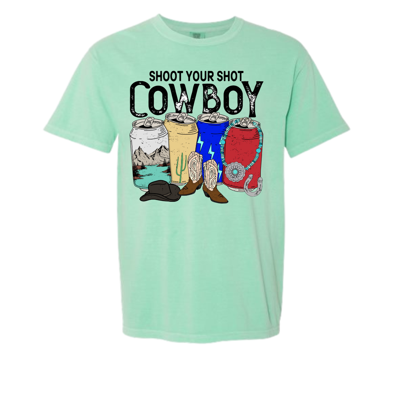 Shoot Your Shot Cowboy t-shirt with comfort colors, featuring a unique western design, stylish and casual.