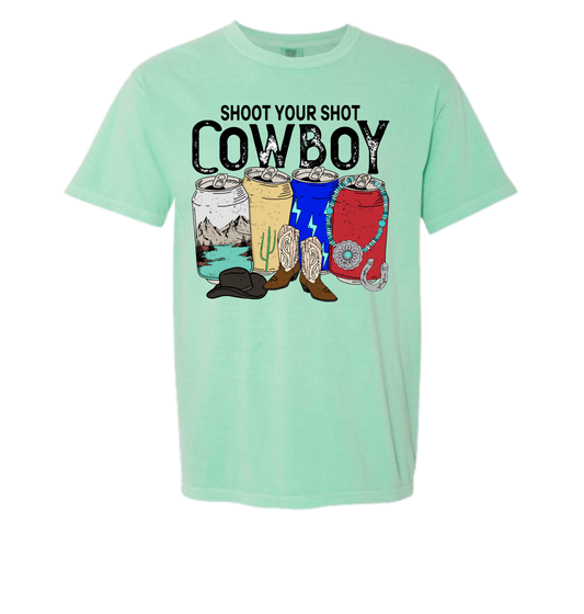 Shoot Your Shot Cowboy t-shirt with comfort colors, featuring a unique western design, stylish and casual.