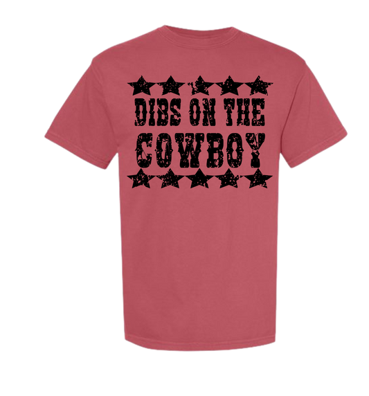 Dibs On The Cowboy comfort color t-shirt with star design.