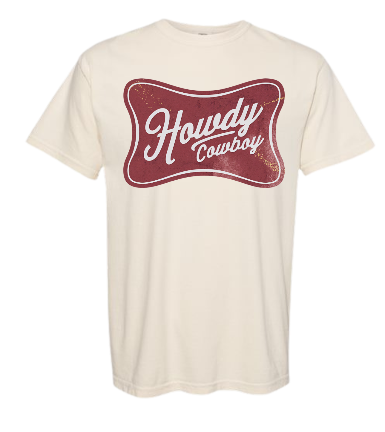 Howdy Cowboy Comfort Color t-shirt with bold logo design.