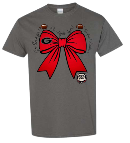 Go Daws Georgia Bow T-Shirt featuring a red bow design and sports theme.