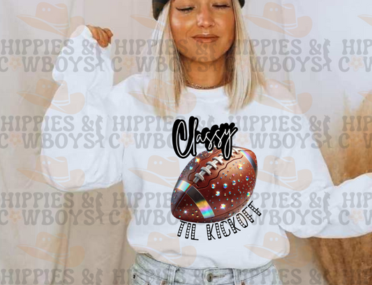 Classy Til Kickoff shirt featuring a football design, perfect for Halloween vibes.