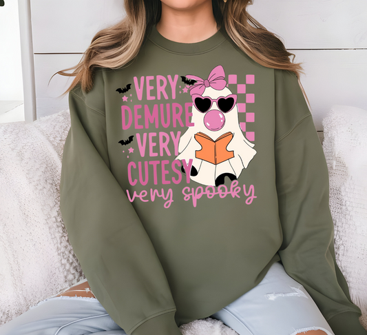 Very Demure Very Cutesy Spooky Halloween shirt with cute ghost design.