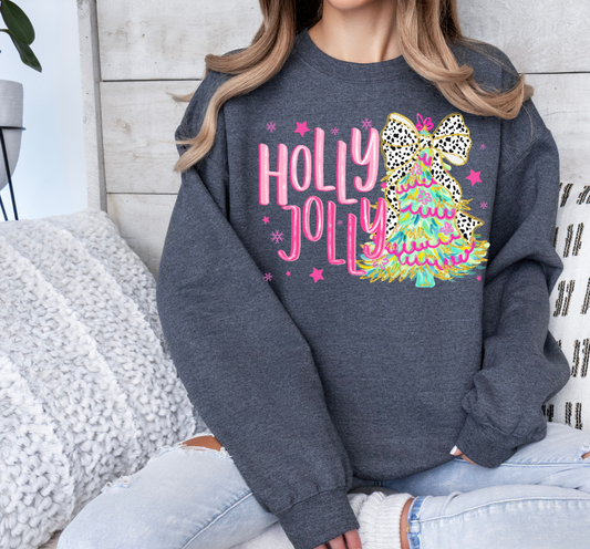 Holly Jolly shirt with festive Christmas Tree design and bright colors.