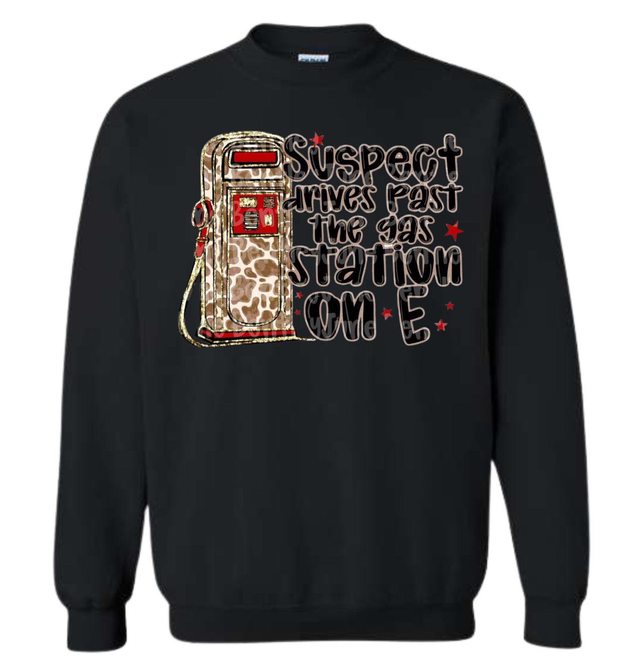 Suspect Gas Station shirt with humorous gas pump graphic and text.