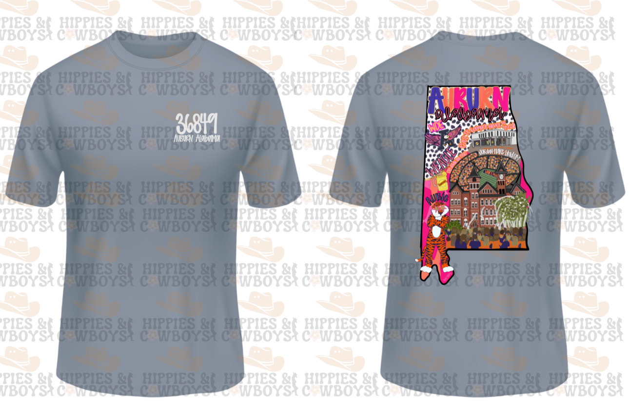 Auburn University 36849 Auburn, AL shirt featuring Aubie mascot and city football spirit.