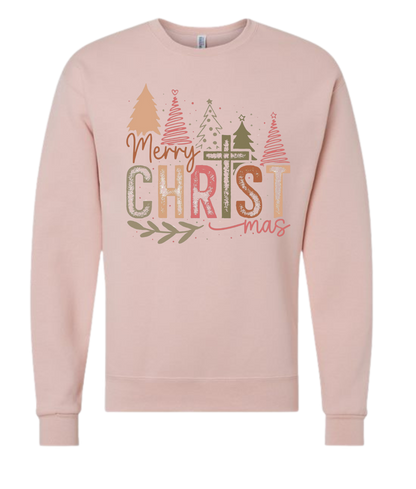 Merry Christmas festive shirt with holiday tree design.
