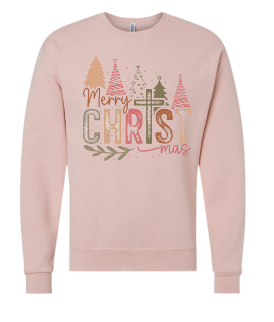 Merry Christmas festive shirt with holiday tree design.