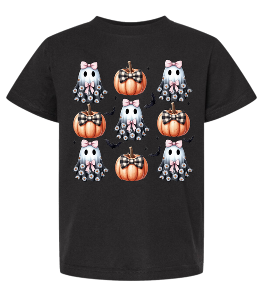 Ghosts with Pink Bows and Pumpkins