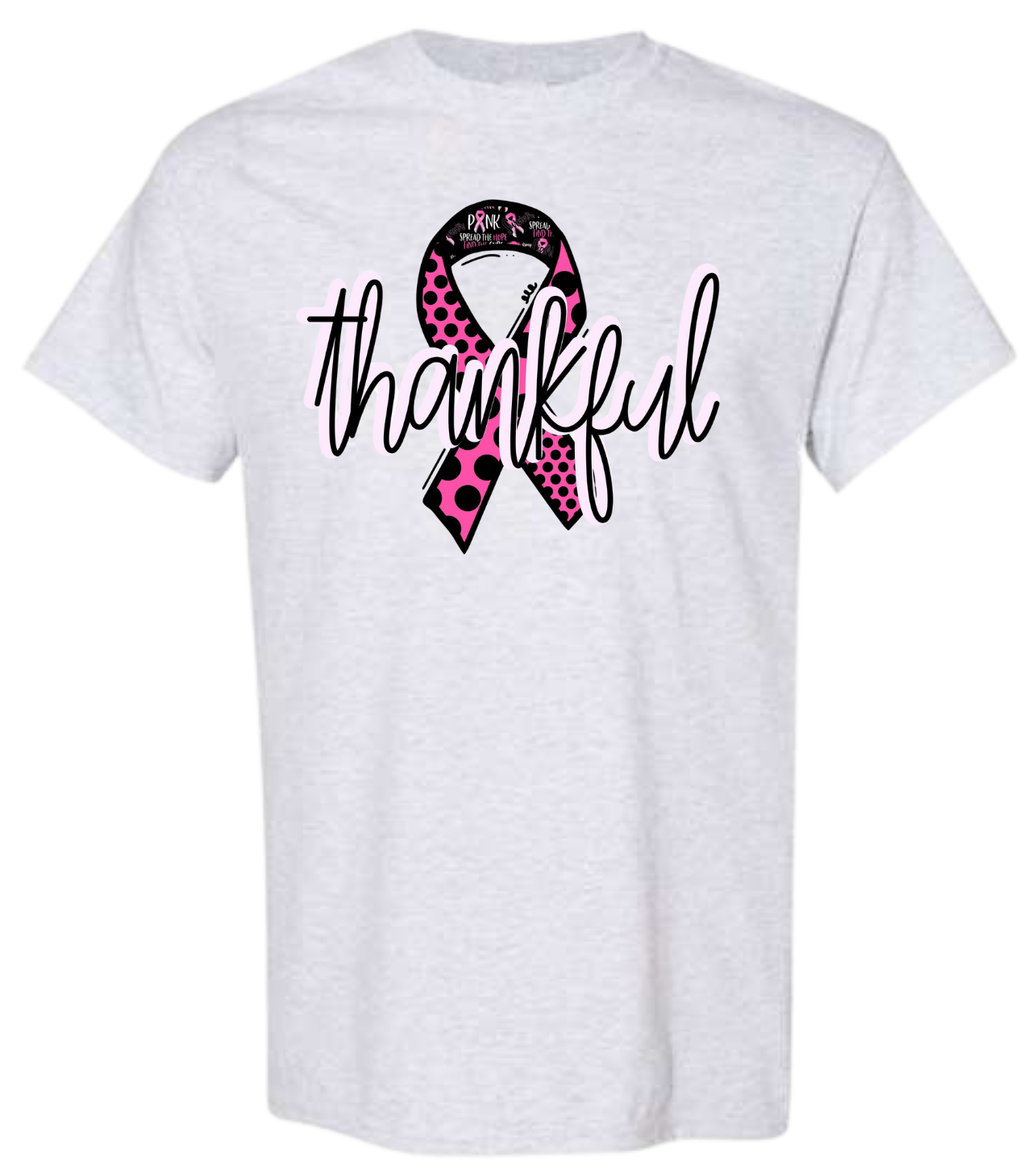 Thankful Breast Cancer Awareness shirt with pink ribbon design.