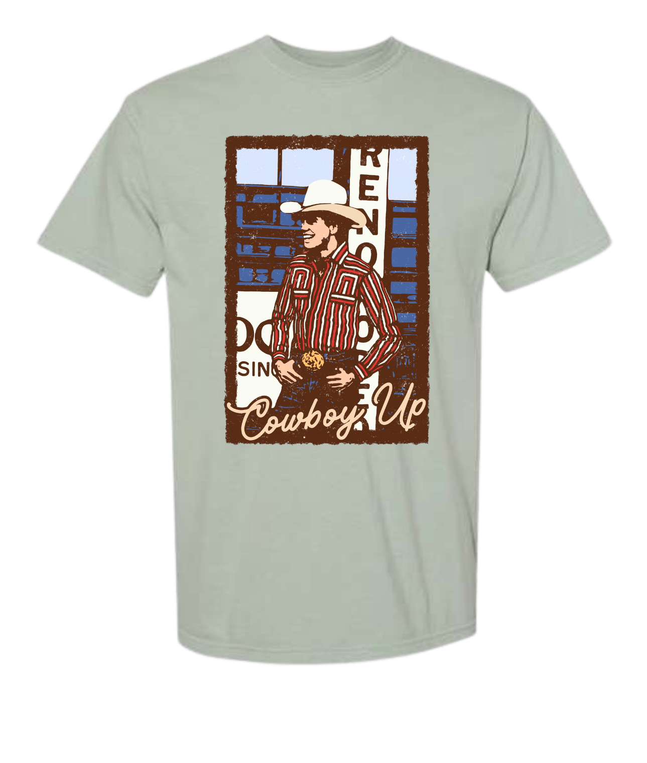 Lane Frost Cowboy Up Comfort Color T-shirt with dual design.