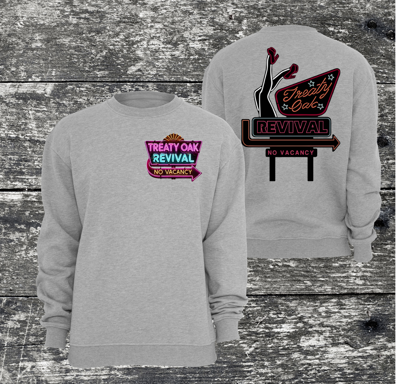 Treaty Oak Revival shirt with music-inspired design on front and back.