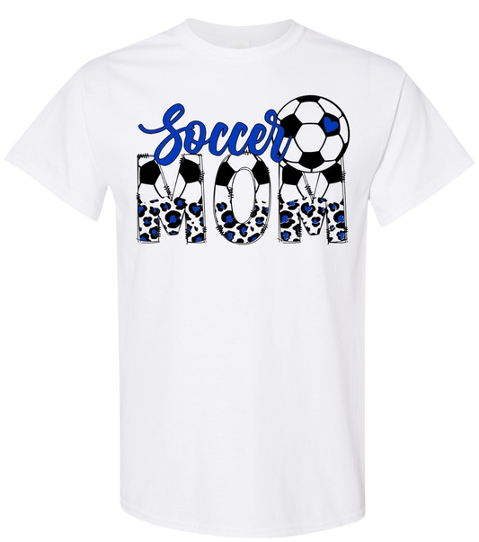 Soccer Mom T-shirt, Gildan brand, white with soccer-themed design.
