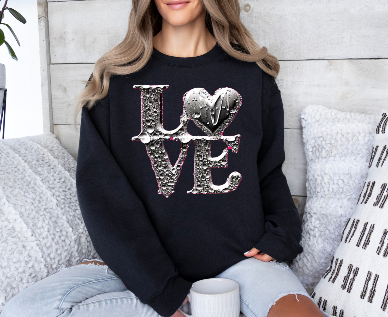 Gildan 50/50 blend sweatshirt with "Love" design.