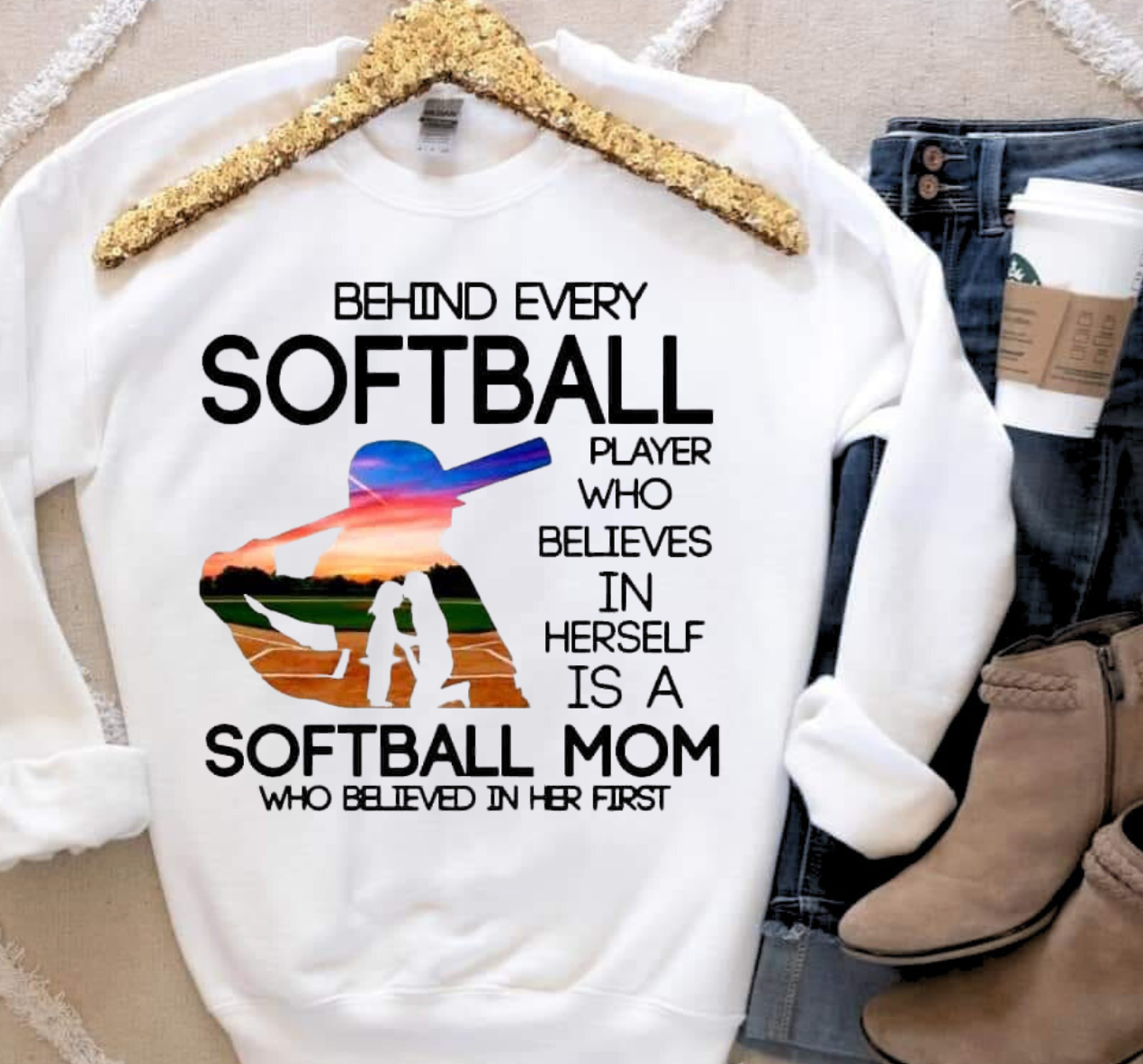 Softball mom t-shirt with empowering message for supporting players.