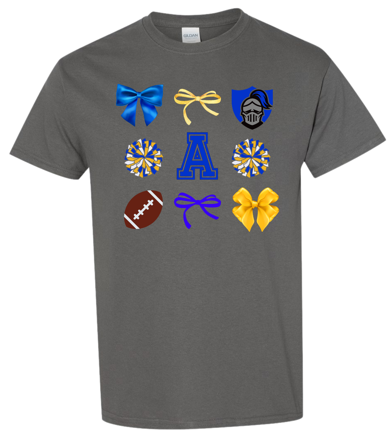 Football-themed T-shirt featuring bows and Arab Knights design.