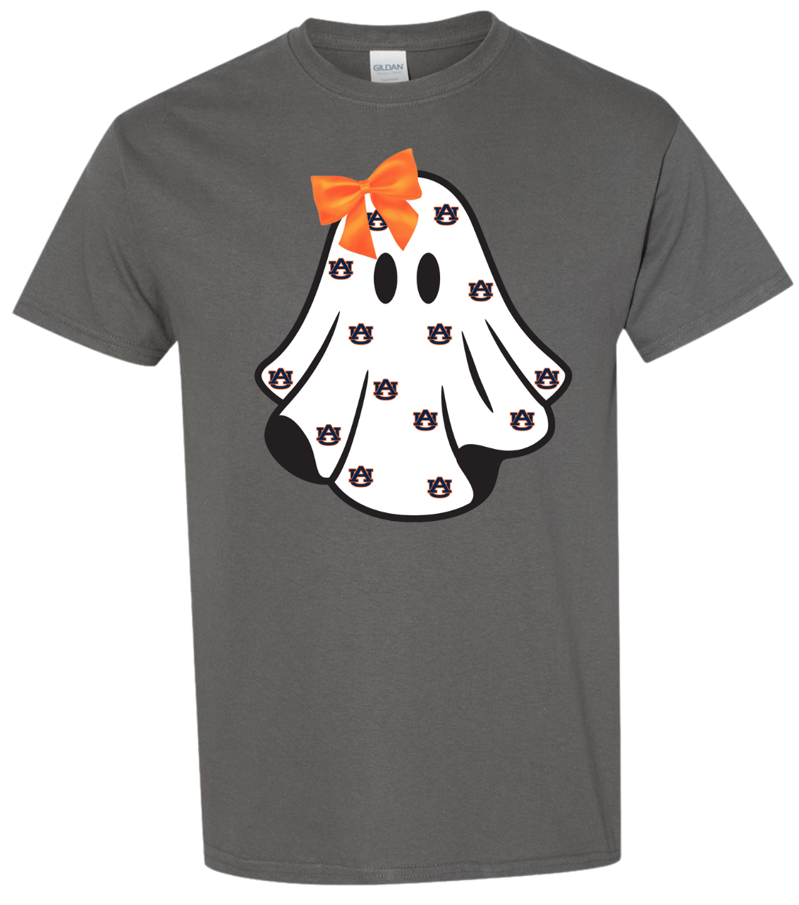 Auburn Ghost with Bow graphic shirt with quirky ghost design.