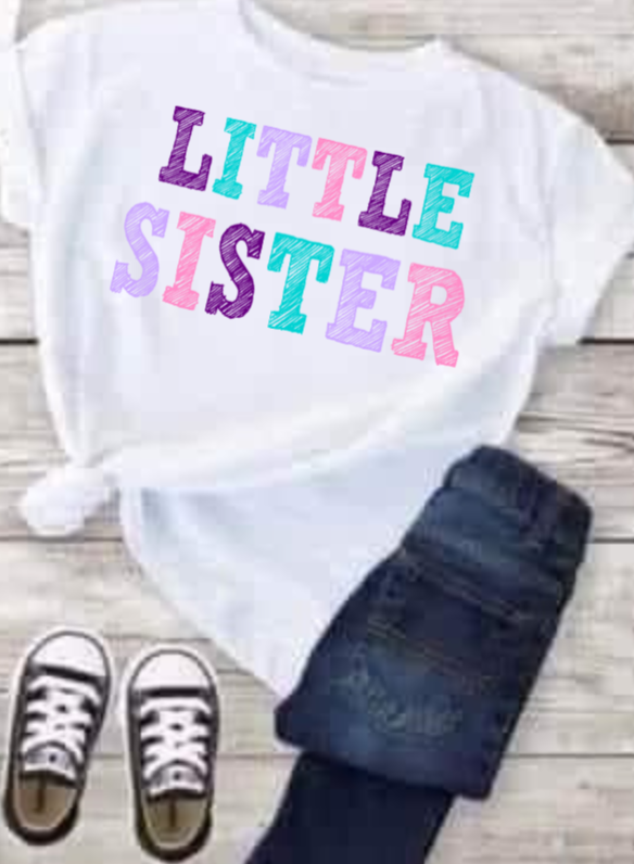 Little Sister T-Shirt for baby or toddler with playful design.