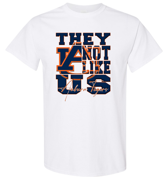 They Not Like Us Auburn T-shirt featuring War Eagle symbol and Kendrick Lamar nod.