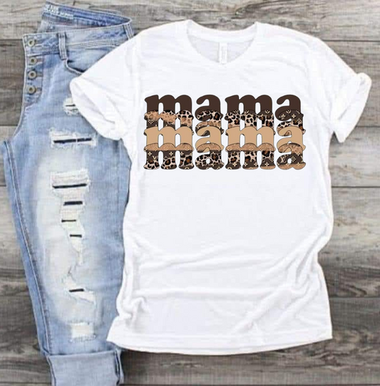 Mama Mama Mama sweatshirt or T-shirt in white, featuring bold text design with distressed jeans.