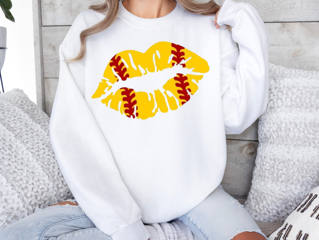 Softball Lips sweatshirt with playful lip design for softball lovers.