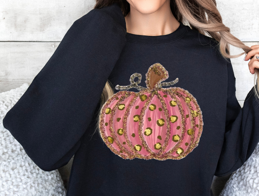 Watercolor Cheetah Print Pumpkin design on black shirt.