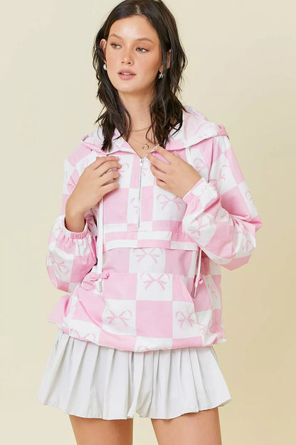 Coquette Checker Ribbon Print Windbreaker