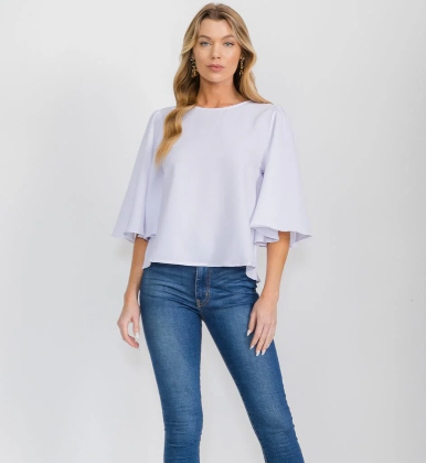 SHORT BELL SLEEVED SOLID BLOUSE