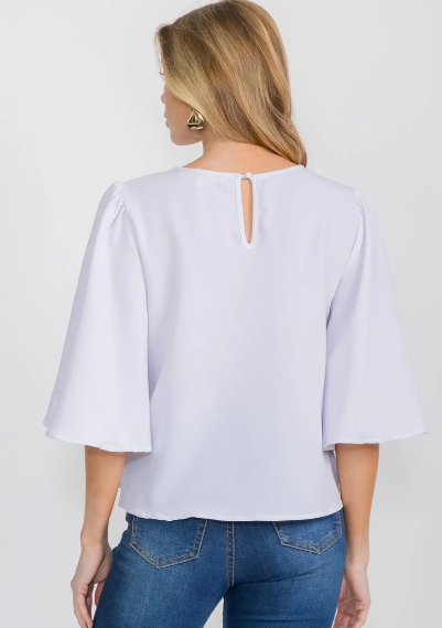 SHORT BELL SLEEVED SOLID BLOUSE