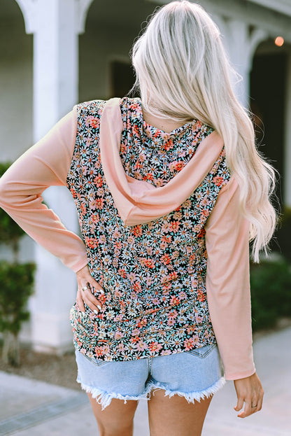 Pink Floral Patch Half Zip Hoodie