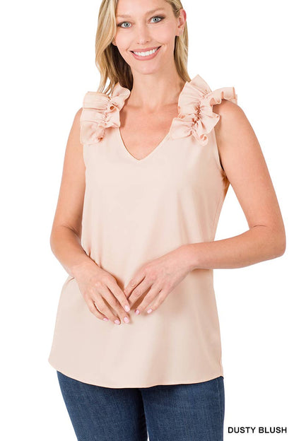 RUFFLE TRIM SLEEVELESS TOP